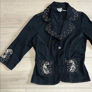 Y2K Style Usindo Black Embroidered Women's Denim Jacket Sizs small